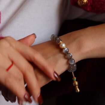 Bracelet en perles de Labradorite naturelle avec porte-bonheur bouddhique - Qualité AAAA 7