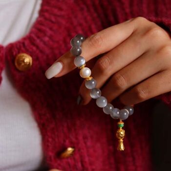 Bracelet en perles de Labradorite naturelle avec porte-bonheur bouddhique - Qualité AAAA 8