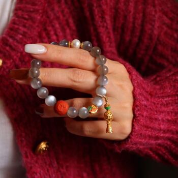Bracelet en perles de Labradorite naturelle avec porte-bonheur bouddhique - Qualité AAAA 9
