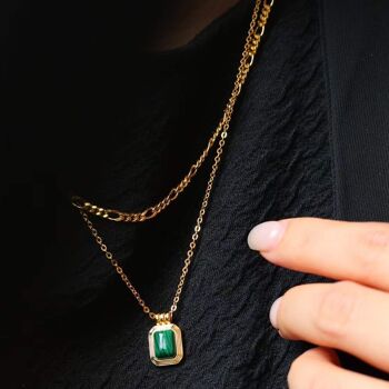 Collier minimaliste à double chaîne en malachite naturelle - Vermeil doré - Qualité AAAA 2