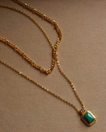 Collier minimaliste à double chaîne en malachite naturelle - Vermeil doré - Qualité AAAA 8