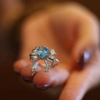 Papillon bleu - Bagues topaze bleu vif nature style princesse en argent sterling - taille poire - réglable 2