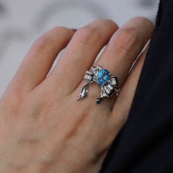 Papillon bleu - Bagues topaze bleu vif nature style princesse en argent sterling - taille poire - réglable 5