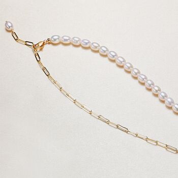 Contrast Classics - Collier de perles et de grosses chaînes avec breloque en forme de cœur - Perle d'eau douce de qualité AAAA 6