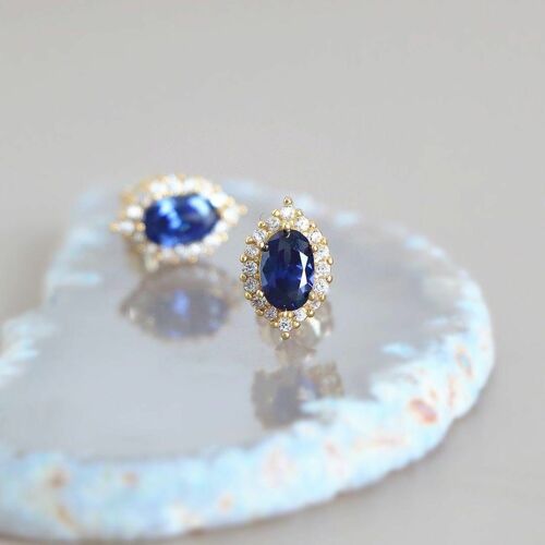 Sapphire look blue crystal ear stud-gold vermeil