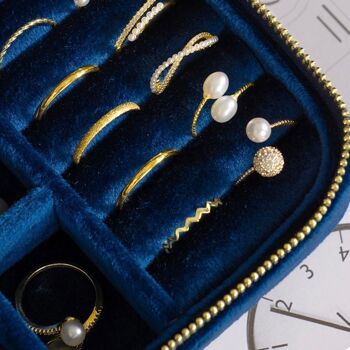 Coffret à bijoux de voyage en velours d'inspiration vintage - Bleu saphir - Coffrets duel 5