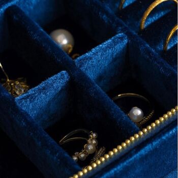 Coffret à bijoux de voyage en velours d'inspiration vintage - Bleu saphir - Coffrets duel 6