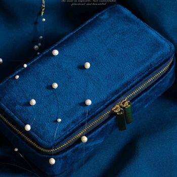 Coffret à bijoux de voyage en velours d'inspiration vintage - Bleu saphir - Coffrets duel 13