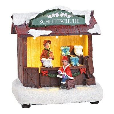 Winterszene Schlittschuh Verkaufsstand mit Beleuchtung aus Poly Bunt (B/H/T) 10x11x7cm