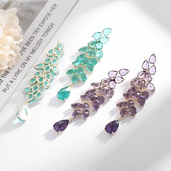 Boucles d'oreilles fantaisie en forme de feuilles vertes, style Royal, grandes gouttes, plaqué or, zircone de qualité AAAA 3