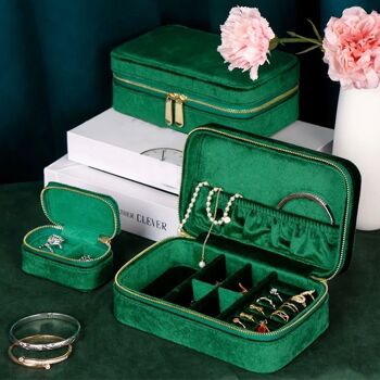 Coffret à bijoux de voyage en velours d'inspiration vintage - Vert émeraude - Coffrets duel 1