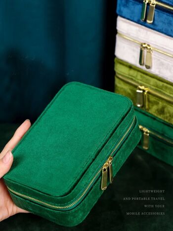 Coffret à bijoux de voyage en velours d'inspiration vintage - Vert émeraude - Coffrets duel 2