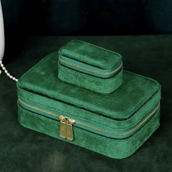 Coffret à bijoux de voyage en velours d'inspiration vintage - Vert émeraude - Coffrets duel 3