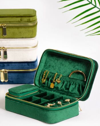 Coffret à bijoux de voyage en velours d'inspiration vintage - Vert émeraude - Coffrets duel 6