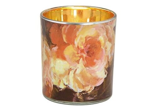 Teelichtglas Blumendekor aus Glas Gold (B/H/T) 7x8x7cm