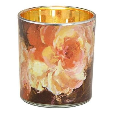 Teelichtglas Blumendekor aus Glas Gold (B/H/T) 7x8x7cm