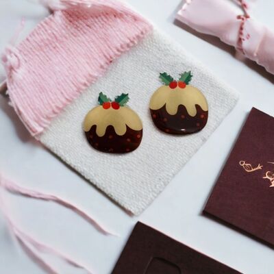 Christmas Pudding Festive Large Statement Stud Earrings