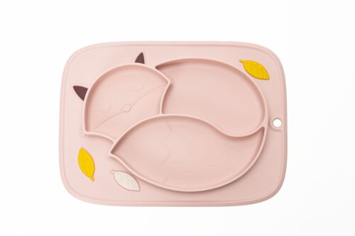 Piatto pappa in silicone antiscivolo a 3 scomparti GIOfresh Fox Snack Plate rosa