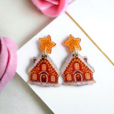 Statement Christmas Gingerbread House Earrings