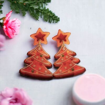 Pendientes grandes de galleta de árbol de Navidad