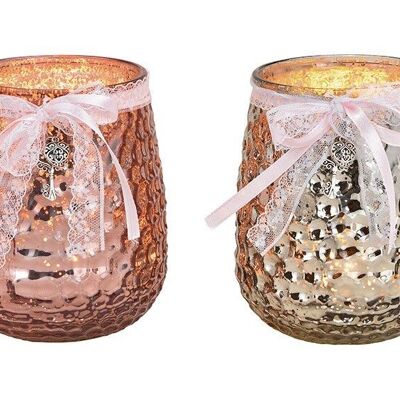 Lanterna in bicchiere di champagne, doppia rosa, (L / A / P) 11x14x11cm