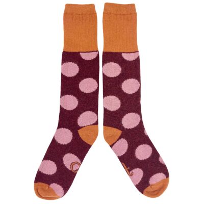 Women's Lambswool Boot Socks big spots - red