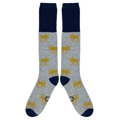 Herren-Stiefelsocken aus Lammwolle – Elch – Grau