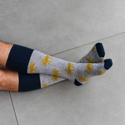 Herren-Stiefelsocken aus Lammwolle – Elch – Grau