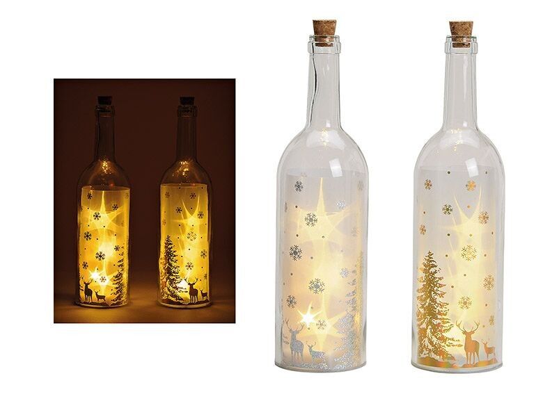 Botella de vidrio Winterwald 5 iluminación LED, oro, plata de vidrio transparente doble, (An/Al/Pr) 9x33x9cm