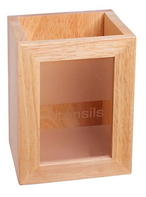 Wooden rubberwood container for cooking spoons. Dimension: 10x10x14cm AA-091