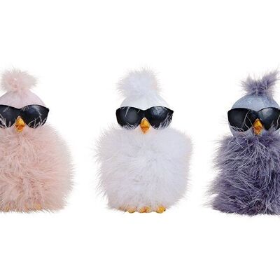 Chick with sunglasses, feather decor made of poly white, pink, gray 3-fold, (W / H / D) 7x17x4cm