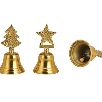 Cloche, cloche de table, arbre, étoile, en métal doré 2 fois, (L/H/P) 9x17x9cm