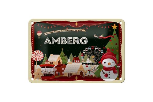 Blechschild Weihnachtsgrüße aus AMBERG Geschenk Deko Schild 18x12cm