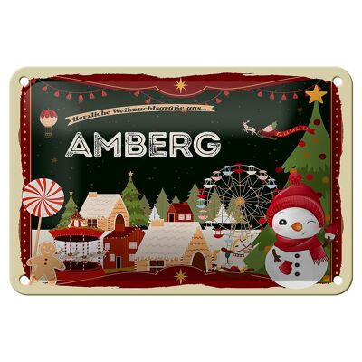Panneau en étain Salutations de Noël d'AMBERG, panneau décoratif cadeau 18x12cm