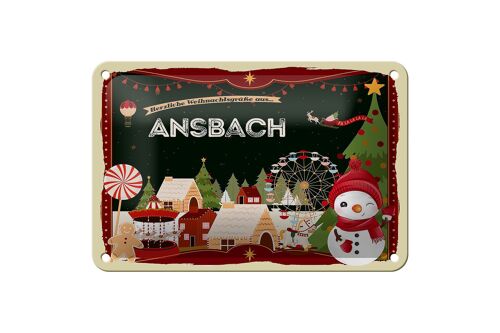 Blechschild Weihnachtsgrüße aus ANSBACH Geschenk Deko Schild 18x12cm