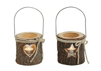 Lanterne coeur / motif étoile en bois / verre