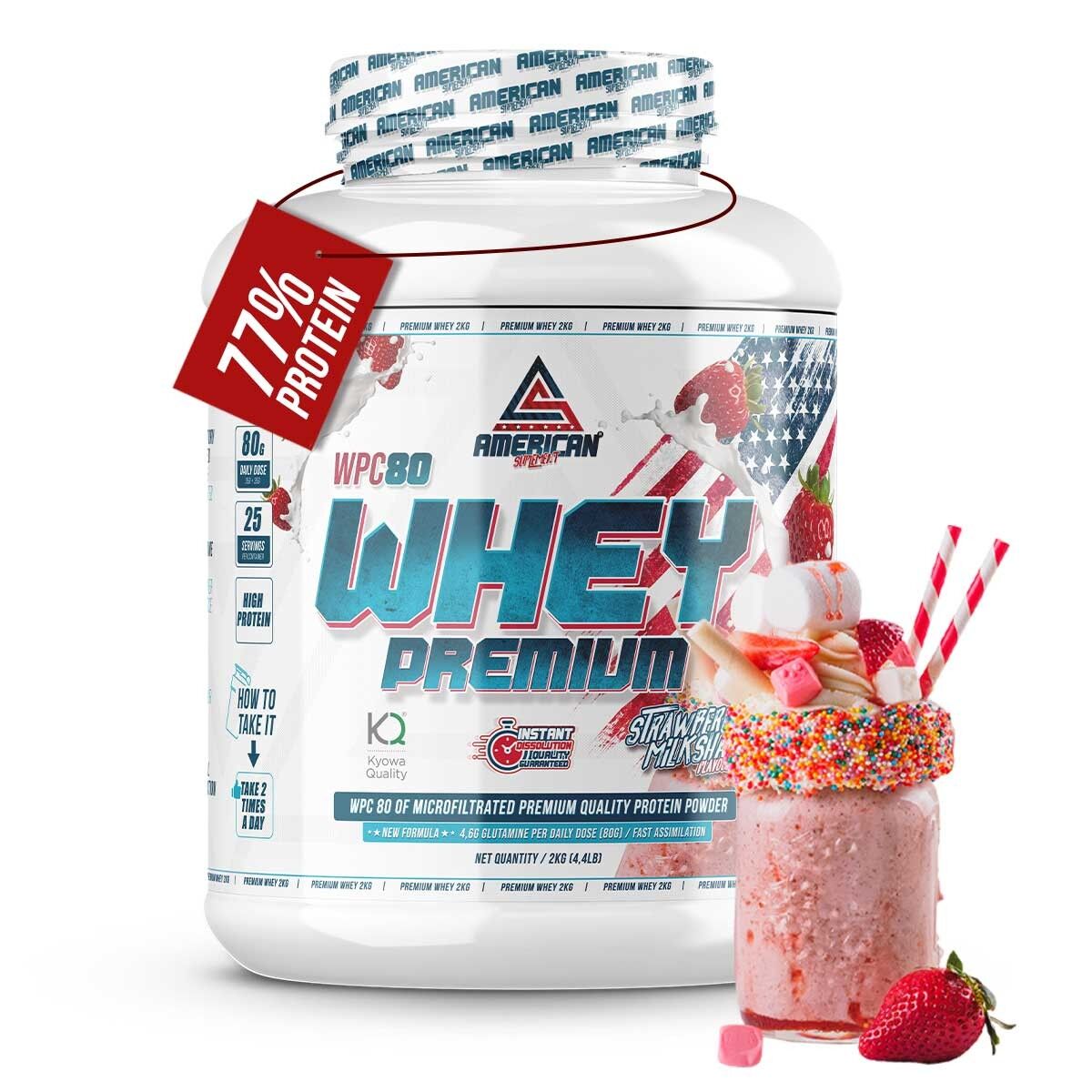 AS American Suplement | Premium Whey Protein 2 Kg | Fresa | Proteína Suero de Leche | L-Glutamina Kyowa Quality®