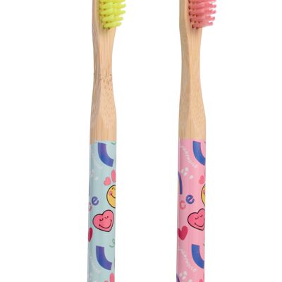 Smiley, juego de 2 cepillos de dientes infantiles de bambú