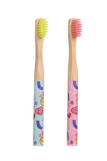 Smiley, Set de 2 Brosses à Dents Enfant en Bambou 1