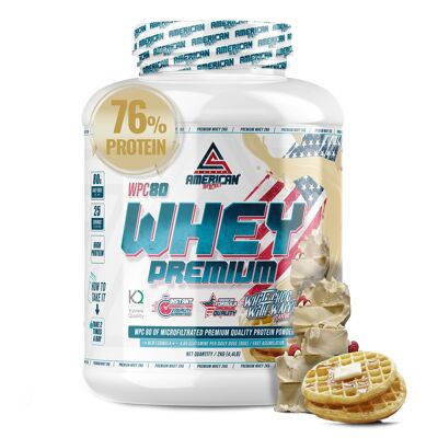 AS American Supplement | Premium Molkenprotein 2 kg | Weiße Schokolade mit Waffeln | Molkenprotein | L-Glutamin Kyowa Quality®