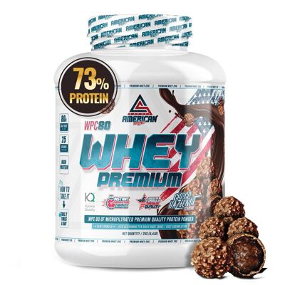 AS supplemento americano | Proteine Whey Premium 2 Kg | Cioccolato Nocciola | Rocher | Proteine del siero di latte | L-Glutammina Kyowa Quality®