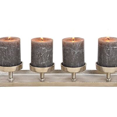 Adventsgesteck, Kerzenhalter für 4er Kerzen aus Metall Silber (B/H/T) 44x6x12cm