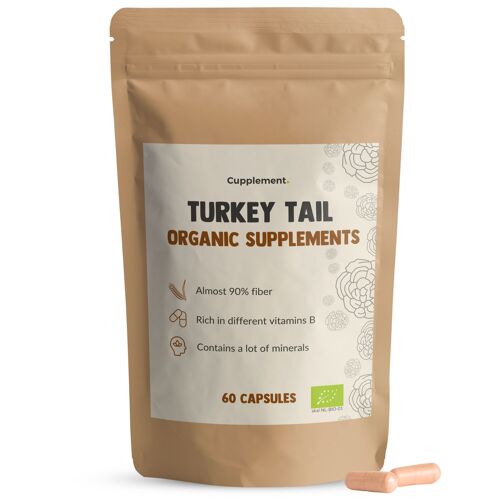 Cupplement - Turkey Tail 60 Capsules - Elfenbankje Mushroom Organic - Mushrooms - Superfood - Coriolus Versicolor - No Powder - Trametis Versicolor - Supplement