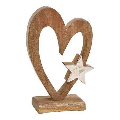 Support coeur avec décor étoile en métal en bois de manguier marron (L/H/P) 13x22x6cm
