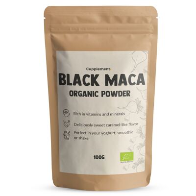 Cupplement – ​​Schwarzes Maca-Pulver 100 Gramm – Biologisch – Schwarzes Maca – Keine Kapseln oder Tabletten – Testosteron – Superfood