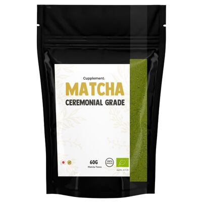 Cupplement – ​​Zeremonieller Matcha 60 Gramm – Biologisch – Matcha-Schneebesen – Rührbesen – Kulinarisches Teepulver – Starter-Set – Tenno