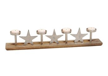 Arrangement de l'Avent avec décoration étoile en métal/bois de manguier, argent/marron (L/H/P) 75x15x10cm