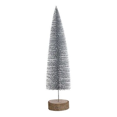Tannenbaum auf Baumstamm mit Glitter aus Kunststoff Silber (B/H/T) 10x34x10cm