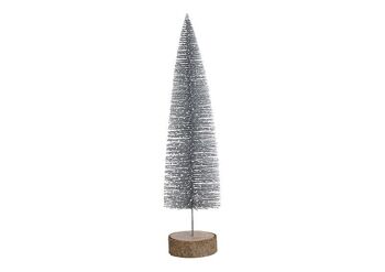 Sapin sur tronc d'arbre avec paillettes en plastique argenté (L/H/P) 10x34x10cm