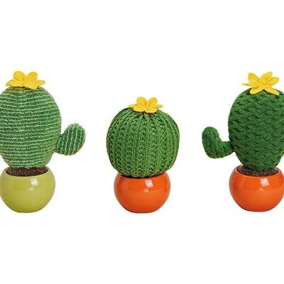 Cactus en maceta de cerámica de triple textil verde